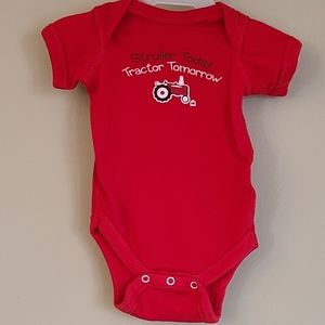 Red "Stroller Today Tractor Tomorrow " short sleeved onesie/bodysuit